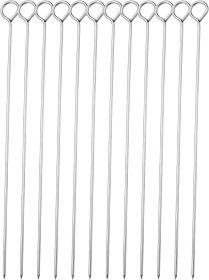10 Inch Metal Barbecue Skewers, Stainless Steel BBQ Skewers, Shish Kebab Kabob Skewers 12 Pcs