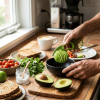 Kitchen Accessories Set (8-Piece) - Premium Cooking Utensils & Gadgets with Bamboo Dish Brush, Avocado Slicer, Garlic Press, Peeler