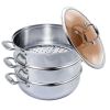 3-Tier 11.8in Heavy-Duty Stainless Steel Food Steamer – Stackable Vegetable Pot with Glass Lid, Multi-Layer Pan Insert