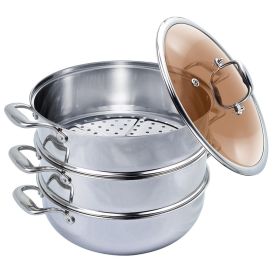 3-Tier 11.8in Heavy-Duty Stainless Steel Food Steamer – Stackable Vegetable Pot with Glass Lid, Multi-Layer Pan Insert