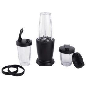 10-Piece Blender Set, Black, 300W, with 3 Jars (10oz, 16oz, 18oz), 2 Drinking Lids, Stainless Steel Blade