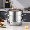 3-Tier 11.8in Heavy-Duty Stainless Steel Food Steamer – Stackable Vegetable Pot with Glass Lid, Multi-Layer Pan Insert