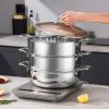 3-Tier 11.8in Heavy-Duty Stainless Steel Food Steamer – Stackable Vegetable Pot with Glass Lid, Multi-Layer Pan Insert