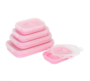 Reusable Pizza Storage Container with  Microwavable Serving Trays - Adjustable Pizza Slice Container to Organize & Save Space - BPA Free, Microwave (Color: pink, size: 350ML)
